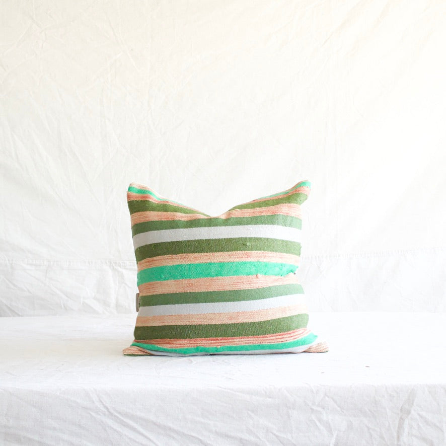 Kilim Square Pillow - Green/Grey Stripe