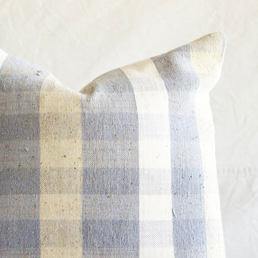 Kilim Square Pillow - Blue/Beige Check