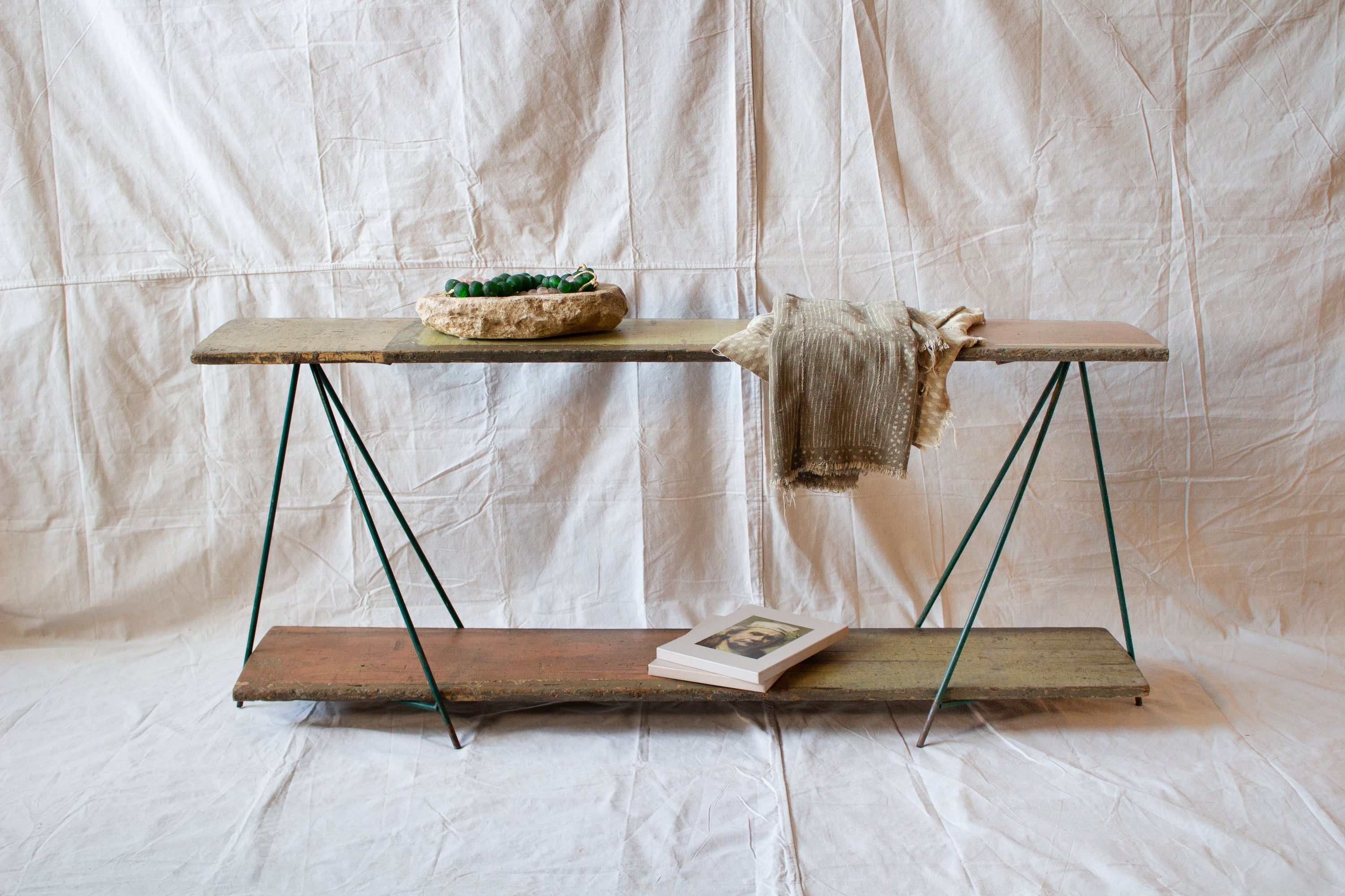 Console Table with Green Metal Legs